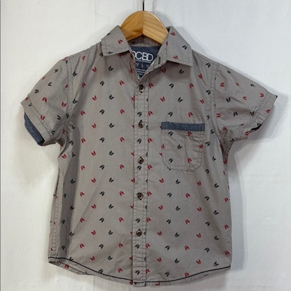 🔱 DCBD Kids French bulldog, print Gray Button Down Shirt